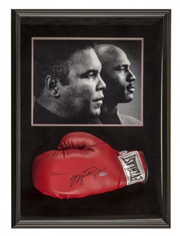Muhammad Ali and Michael Jordan Dual Signed Boxing Glove in Shadow Box Display